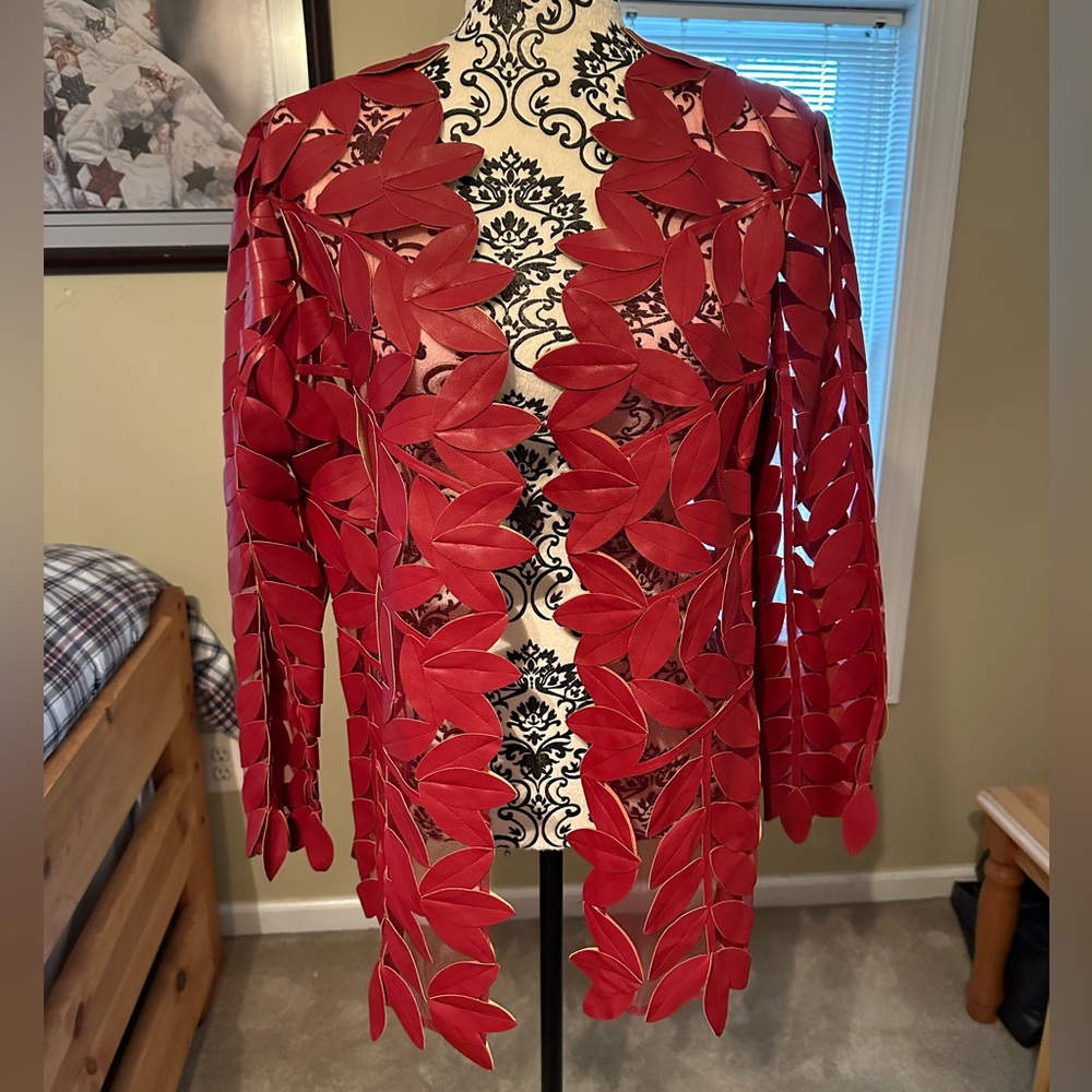 Red leaf see-through blazer from Chicos